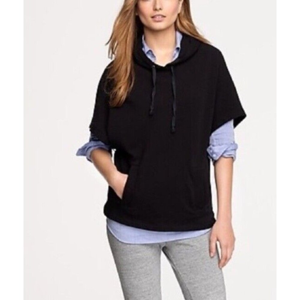J Crew Black Short Sleeve Oversized Poncho Hoodie Size XXS/XS
